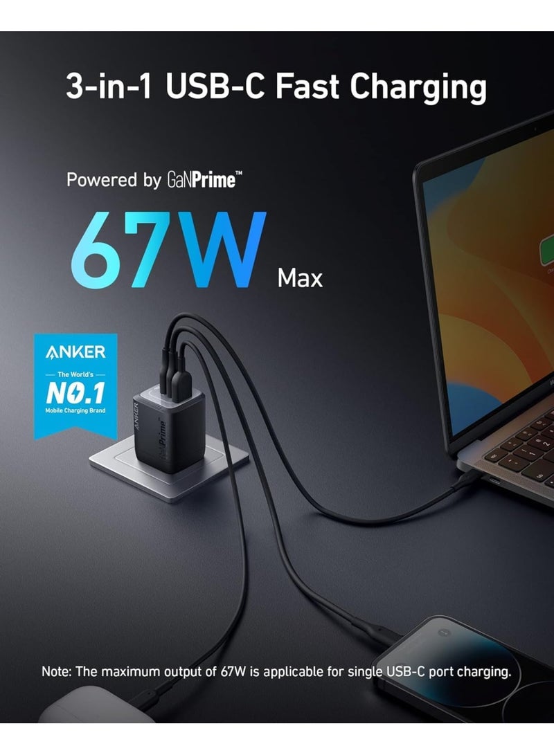 شاحن A2669 برايم 67 واط GaN، محطة شحن ثلاثية المنافذ عالية السرعة - Image 2